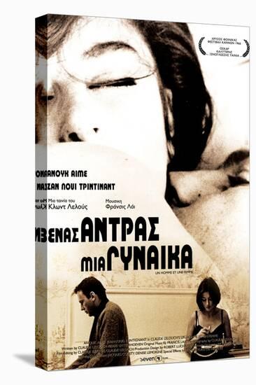 A Man and a Woman, Greek Movie Poster, 1966-null-Stretched Canvas