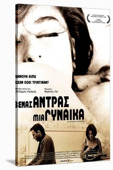 A Man and a Woman, Greek Movie Poster, 1966-null-Stretched Canvas