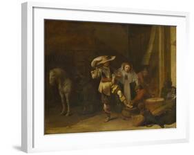 A Man and a Woman in a Stableyard, 1630s-Pieter Quast-Framed Giclee Print