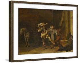 A Man and a Woman in a Stableyard, 1630s-Pieter Quast-Framed Giclee Print