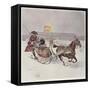 A Man and a Woman Riding a Horse-Drawn Sledge-Louis Vallet-Framed Stretched Canvas