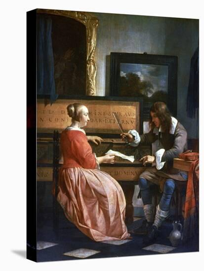 A Man and a Woman Seated by a Virginal, C1649-1667-Gabriel Metsu-Stretched Canvas
