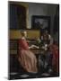 A Man and a Woman Seated by a Virginal, Ca 1665-Gabriel Metsu-Mounted Giclee Print