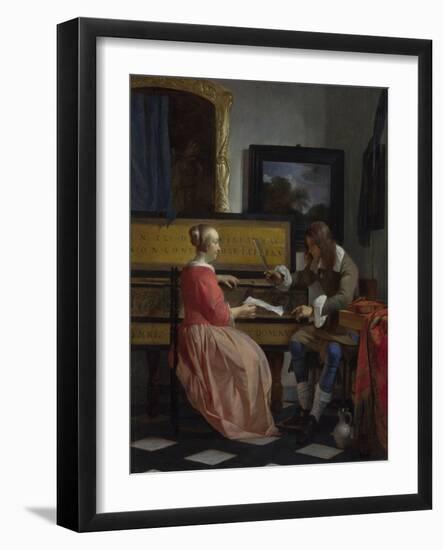 A Man and a Woman Seated by a Virginal, Ca 1665-Gabriel Metsu-Framed Giclee Print