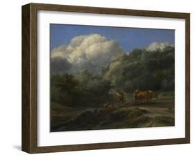 A Man and a Youth Ploughing with Oxen, C. 1650-Nicolaes Berchem-Framed Giclee Print