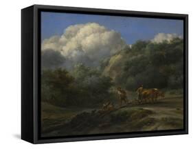 A Man and a Youth Ploughing with Oxen, C. 1650-Nicolaes Berchem-Framed Stretched Canvas