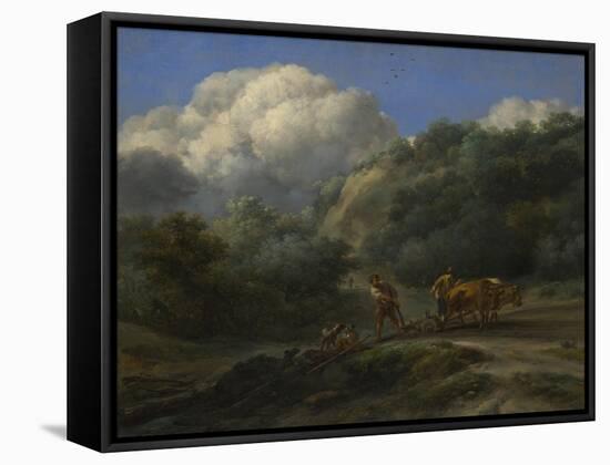 A Man and a Youth Ploughing with Oxen, C. 1650-Nicolaes Berchem-Framed Stretched Canvas
