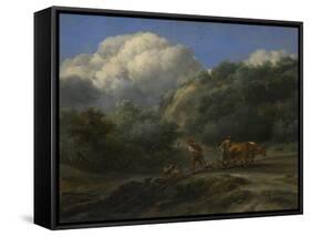A Man and a Youth Ploughing with Oxen, C. 1650-Nicolaes Berchem-Framed Stretched Canvas
