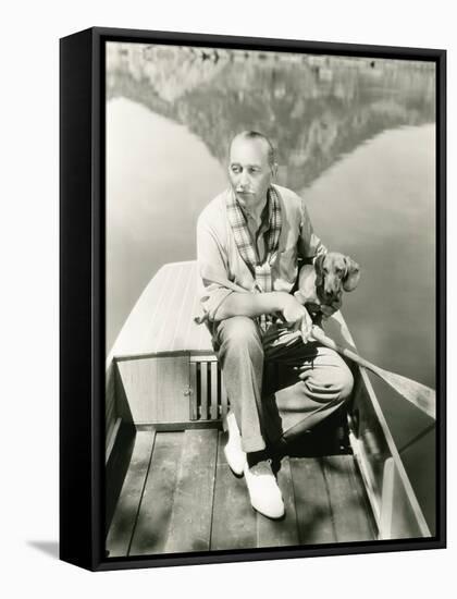A Man and His Dachshund Go Rowing-null-Framed Stretched Canvas