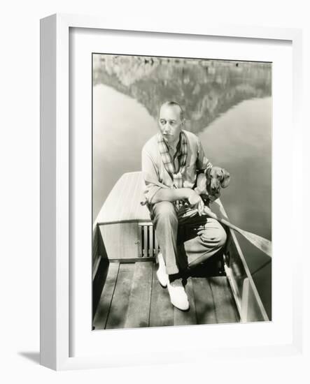 A Man and His Dachshund Go Rowing-null-Framed Photo