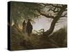 A Man and Woman Contemplating Moon-Caspar David Friedrich-Stretched Canvas