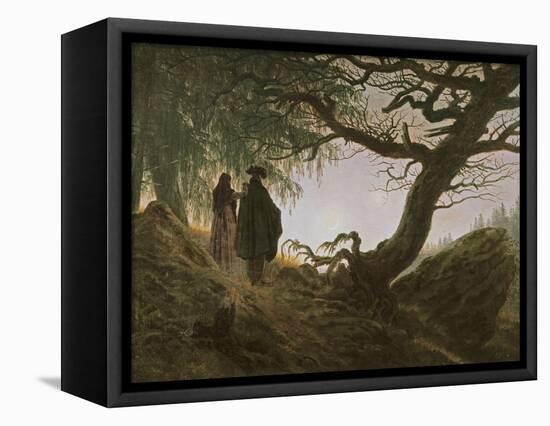 A Man and Woman Contemplating Moon-Caspar David Friedrich-Framed Stretched Canvas