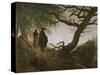 A Man and Woman Contemplating Moon-Caspar David Friedrich-Stretched Canvas