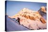 A Man Boots His Way Up West Hourglass Couloir on Nez Perce, Grand Teton, Wyoming-Louis Arevalo-Stretched Canvas