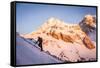 A Man Boots His Way Up West Hourglass Couloir on Nez Perce, Grand Teton, Wyoming-Louis Arevalo-Framed Stretched Canvas