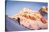 A Man Boots His Way Up West Hourglass Couloir on Nez Perce, Grand Teton, Wyoming-Louis Arevalo-Stretched Canvas