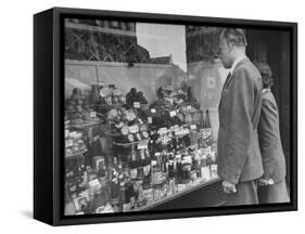 A Man Browsing in a Butcher Shop-null-Framed Stretched Canvas