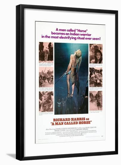 A MAN CALLED HORSE, center: Richard Harris, top right: Richard Harris, Corinna Tsopei, 1970-null-Framed Art Print