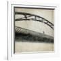 A Man Crossing a Bridge on a Raining Day-Trigger Image-Framed Photographic Print