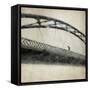 A Man Crossing a Bridge on a Raining Day-Trigger Image-Framed Stretched Canvas