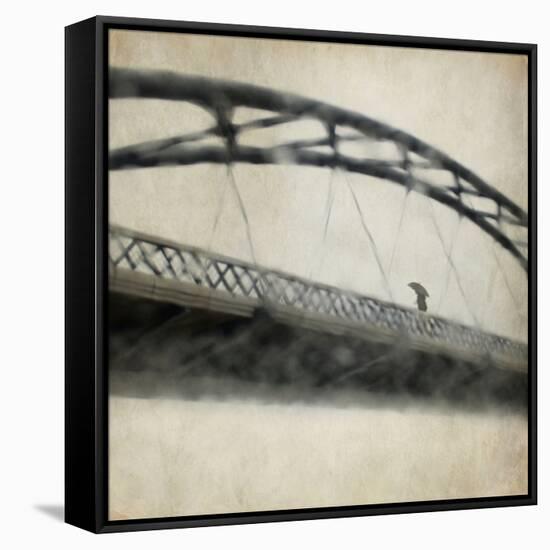 A Man Crossing a Bridge on a Raining Day-Trigger Image-Framed Stretched Canvas