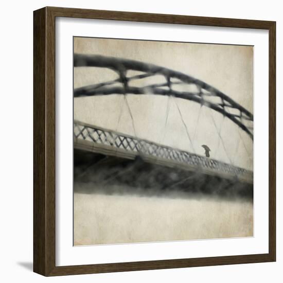 A Man Crossing a Bridge on a Raining Day-Trigger Image-Framed Photographic Print