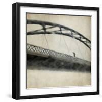 A Man Crossing a Bridge on a Raining Day-Trigger Image-Framed Photographic Print
