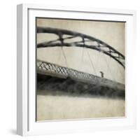 A Man Crossing a Bridge on a Raining Day-Trigger Image-Framed Photographic Print