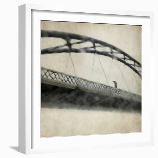 A Man Crossing a Bridge on a Raining Day-Trigger Image-Framed Photographic Print