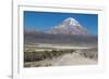 A Man Cycles in the Shadow of Sajama Volcano in Sajama National Park-Alex Saberi-Framed Photographic Print