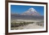 A Man Cycles in the Shadow of Sajama Volcano in Sajama National Park-Alex Saberi-Framed Photographic Print