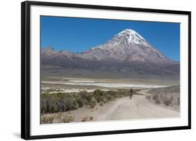 A Man Cycles in the Shadow of Sajama Volcano in Sajama National Park-Alex Saberi-Framed Photographic Print