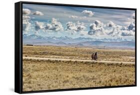 A Man Cycles with a Family Member on the Back of His Bicycle Between La Paz and Tiwanaku-Alex Saberi-Framed Stretched Canvas