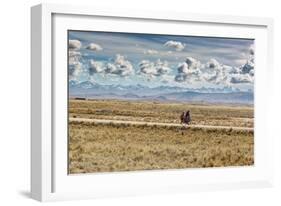 A Man Cycles with a Family Member on the Back of His Bicycle Between La Paz and Tiwanaku-Alex Saberi-Framed Photographic Print