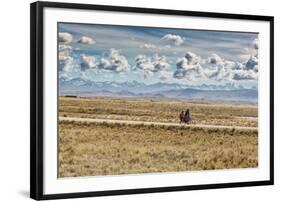 A Man Cycles with a Family Member on the Back of His Bicycle Between La Paz and Tiwanaku-Alex Saberi-Framed Photographic Print