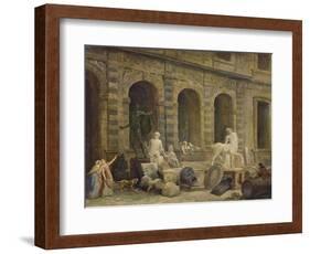 A Man Drawing Antiques in Front of the Petite Galerie of the Louvre, 1781-Hubert Robert-Framed Giclee Print