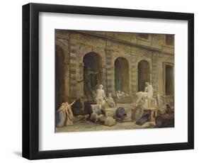 A Man Drawing Antiques in Front of the Petite Galerie of the Louvre, 1781-Hubert Robert-Framed Giclee Print