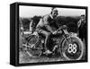 A Man Dressed in Leathers on a Harley-Davidson-null-Framed Stretched Canvas