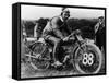 A Man Dressed in Leathers on a Harley-Davidson-null-Framed Stretched Canvas