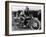 A Man Dressed in Leathers on a Harley-Davidson-null-Framed Photographic Print