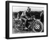 A Man Dressed in Leathers on a Harley-Davidson-null-Framed Photographic Print