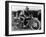 A Man Dressed in Leathers on a Harley-Davidson-null-Framed Photographic Print