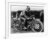 A Man Dressed in Leathers on a Harley-Davidson-null-Framed Photographic Print