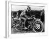 A Man Dressed in Leathers on a Harley-Davidson-null-Framed Photographic Print