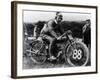 A Man Dressed in Leathers on a Harley-Davidson-null-Framed Photographic Print