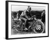 A Man Dressed in Leathers on a Harley-Davidson-null-Framed Photographic Print