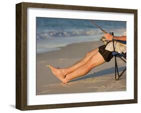 A Man Fishes from His Deck Chair in Platypus Bay on Fraser Island's West Coast, Australia-Andrew Watson-Framed Photographic Print