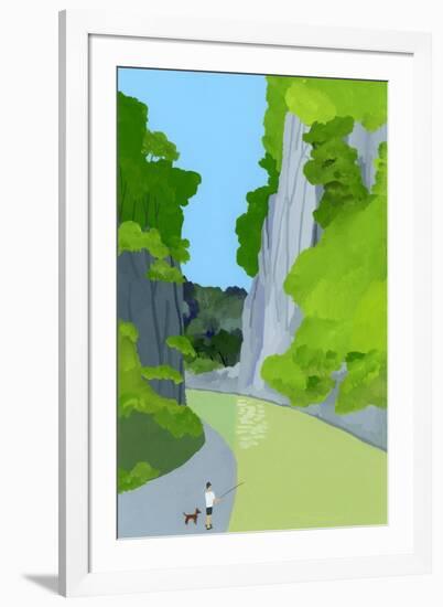 A man fishing in a valley-Hiroyuki Izutsu-Framed Giclee Print