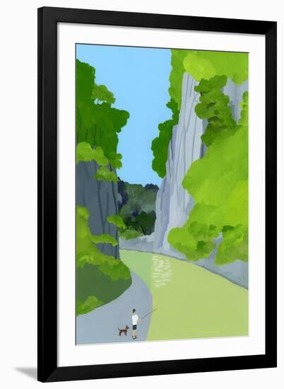 A man fishing in a valley-Hiroyuki Izutsu-Framed Giclee Print