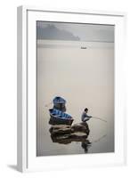 A Man Fishing on Phewa Tal (Phewa Lake), Pokhara, Nepal, Asia-Andrew Taylor-Framed Photographic Print